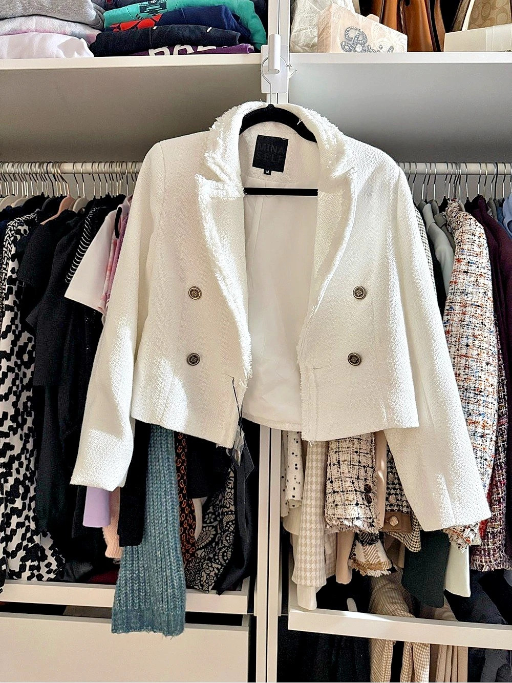 MISA Minaself Double-Breasted White Blazer Size Medium NWT